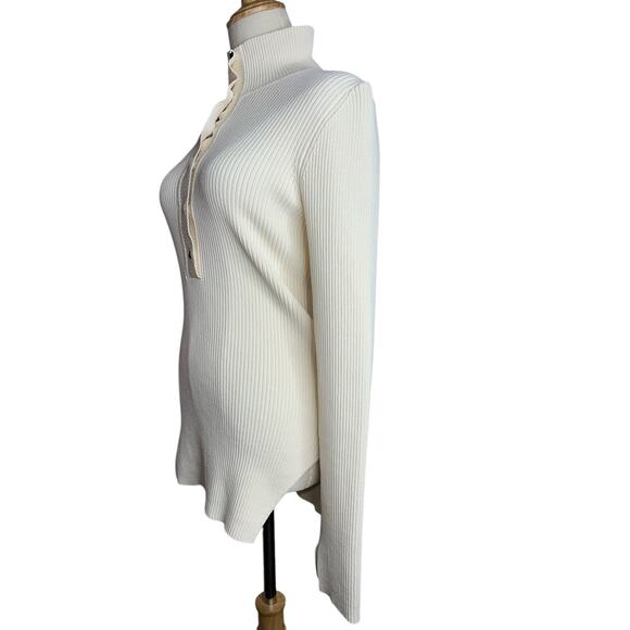 Ganni Beige Ribbed Rayon Long Sleeve Thick Turtleneck Sweater Top Size Medium - Picture 6 of 11